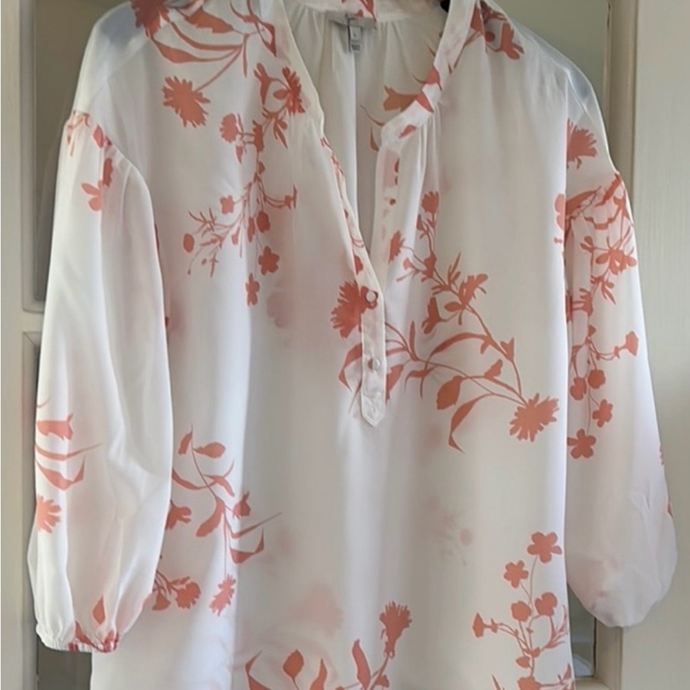 Joie White and Coral Floral Blouse